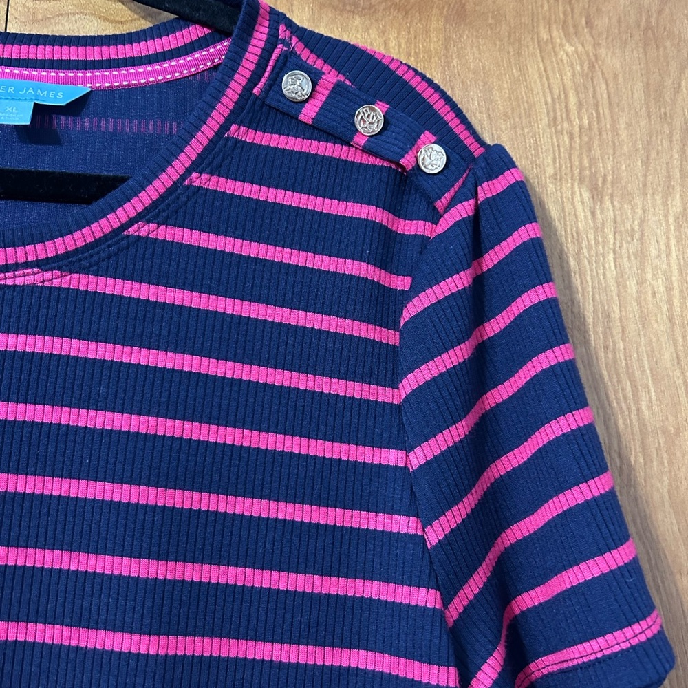 Draper James Navy and Hot Pink Striped Short-Sleeve Top - Picture 2 of 3
